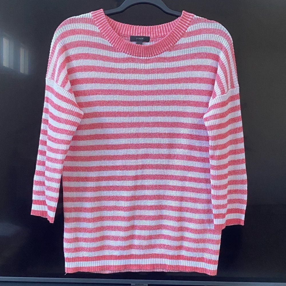 J. CREW Stripe Linen Cotton Blend Textured Dolman Sleeve Knit Top, Size S